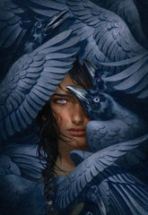 Surreal art Girl under birds